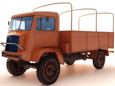 Vintage Orange Truck With Open Cargo Bed And Metal Railings Design 3d model