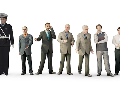 Group of People with Various Professions Including Policeman and Businessmen Standing in a Row 3d model