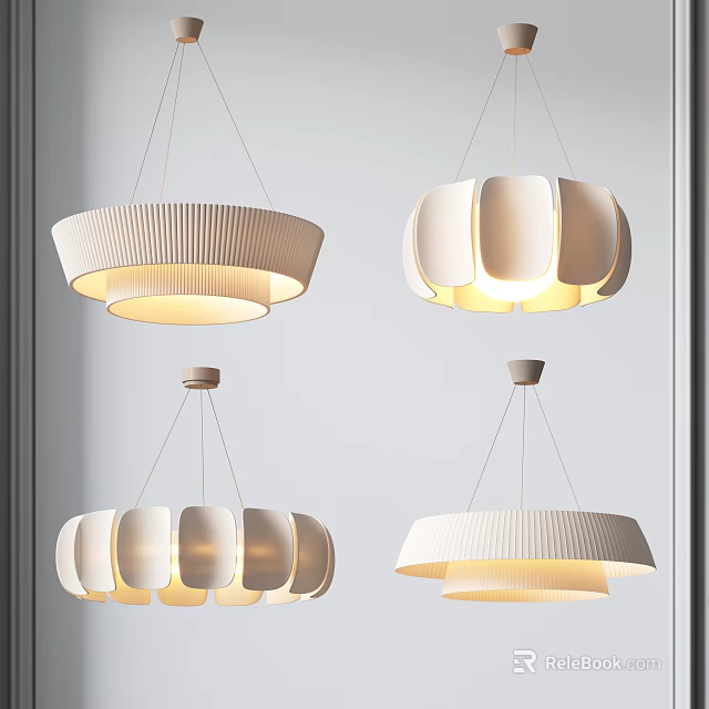 Modern Pendant Chandeliers with Contemporary White Shades and Illuminated Warm Glow in Interior Room Setting 3d model 