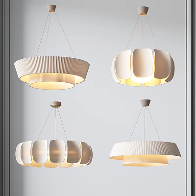 Modern Pendant Chandeliers with Contemporary White Shades and Illuminated Warm Glow in Interior Room Setting 3d model