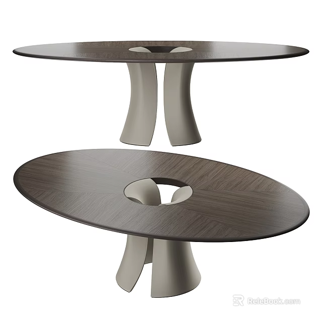 Round Modern Dining Table With Dark Wooden Tabletop And Light Colored Legs 3d model 