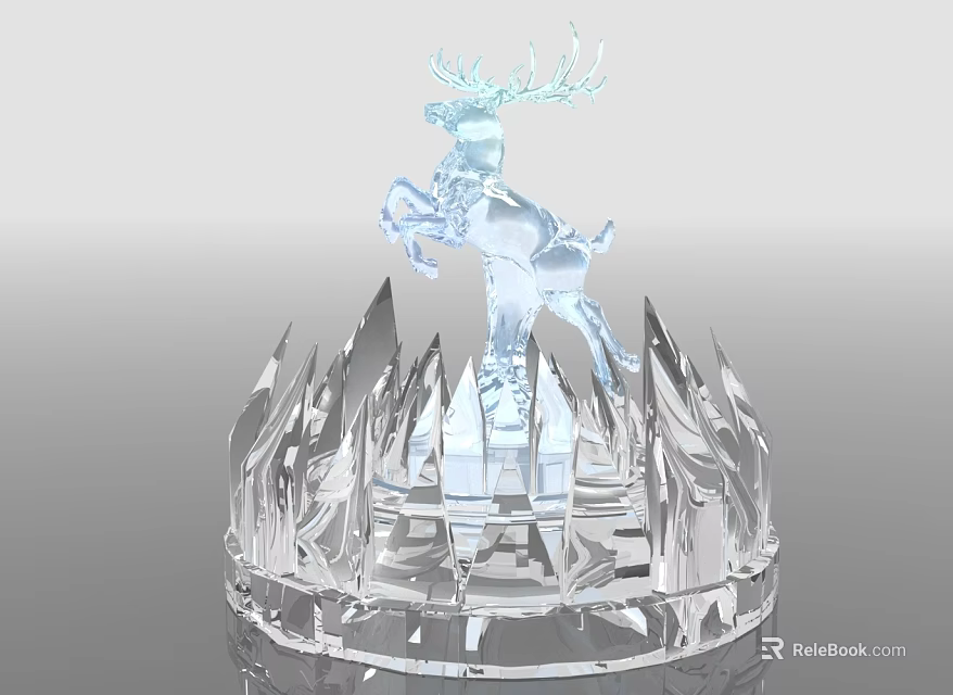 Artistic Crystal Deer Sculpture With Leaping Pose And Spiked Decorative Base 3d model 