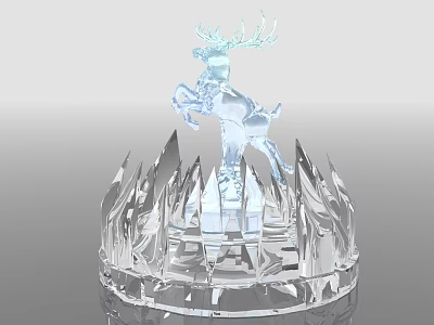Artistic Crystal Deer Sculpture With Leaping Pose And Spiked Decorative Base 3d model