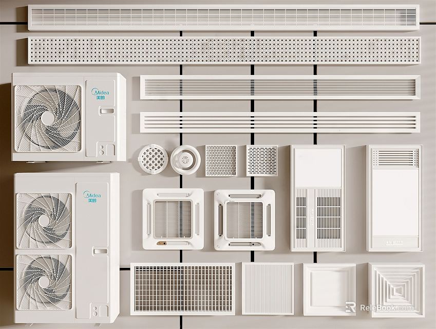 Various Types Of Air Conditioner Vents With Different Grille And Panel Designs 3d model 