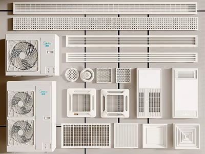 Various Types Of Air Conditioner Vents With Different Grille And Panel Designs 3d model