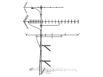 Antenna Pole With Multiple Antennas Horizontal Bars And Support Structures In Sketch Design 3d model