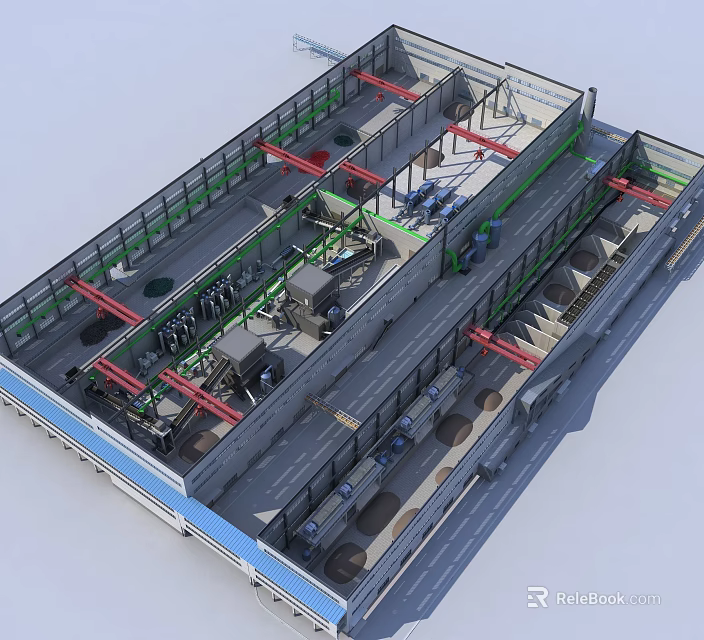 Industrial Factory Interior Featuring Robotic Arms Conveyor Belts And Production Lines 3d model 