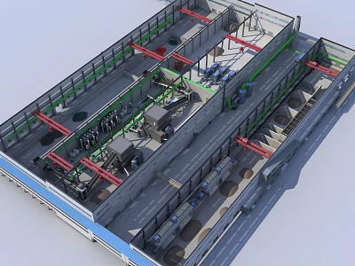 Industrial Factory Interior Featuring Robotic Arms Conveyor Belts And Production Lines 3d model