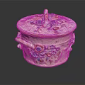 Decorative Ceramic Container With Lid Blue Gold Floral Patterns And Handles 3d model