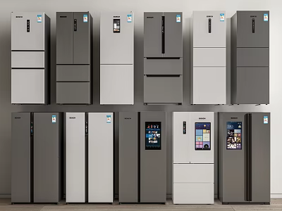 Various Modern Refrigerators and Freezers with Different Designs and Colors for Home Kitchen 3d model