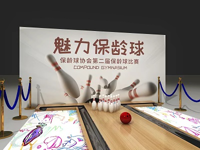 Bowling Sports Equipment With Pins Ball And Lane For Competition Stadium 3d model