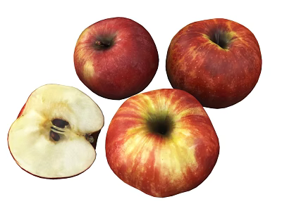 Fresh Red Ripe Apples With One Halved Showing Interior Seeds And Texture 3d model