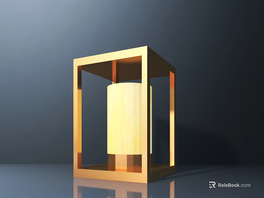 Outdoor Light With Golden Frame Cube Shape And Cylindrical Lampshade Modern Minimalist Design 3d model 