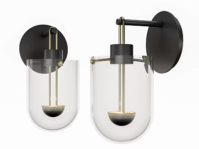 Pair of Modern Wall Sconces with Glass Shades and Black Metal Bases 3d model
