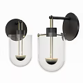 Pair of Modern Wall Sconces with Glass Shades and Black Metal Bases