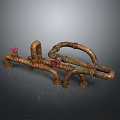 Rustic Industrial Lighting Fixture Set with Curved Metal Pipes and Red Knobs Design