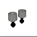 Two Modern Table Lamps With White And Dark Brown Ribbed Bases And Beige Fabric Shades