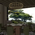 Elegant Private Dining Room With Round Table Chairs Tableware And Scenic Window View 3d model
