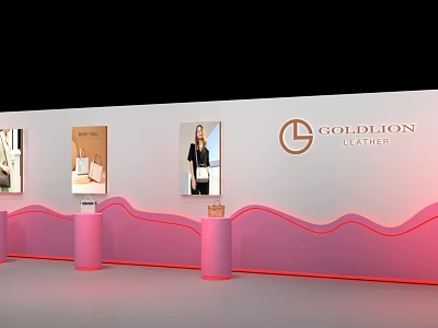 GOLDLION SERIES Brand Backdrop With Display Images Pink Wavy Decorations And Pillars 3d model