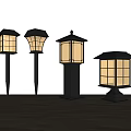 Outdoor Lights With Various Designs Grid Patterned Glass Shades And Metal Bases