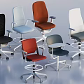 Stylish Office Chairs With Multiple Colors Different Designs Armrests And Swivel Base 3d model