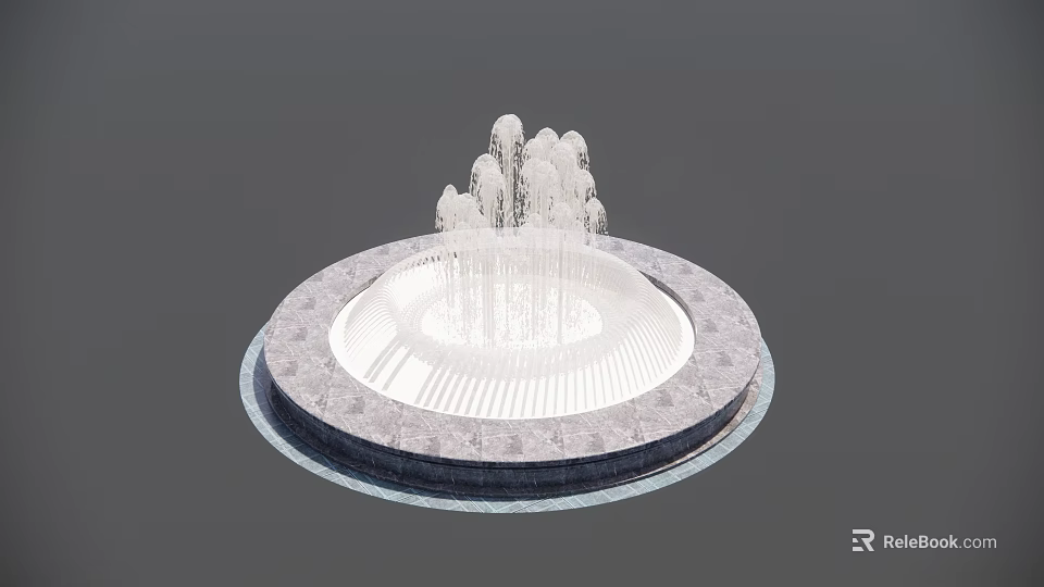 Ornamental Outdoor Fountain With Circular Stone Base And Multiple Water Jets 3d model 