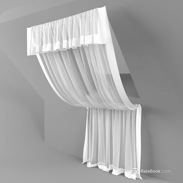 White Sheer Curtains With Drapery Folds For Sloped Ceiling Window Design 3d model 