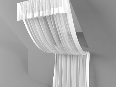 White Sheer Curtains With Drapery Folds For Sloped Ceiling Window Design 3d model