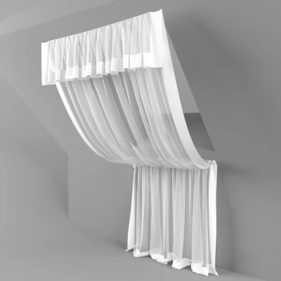 White Sheer Curtains With Drapery Folds For Sloped Ceiling Window Design 3d model