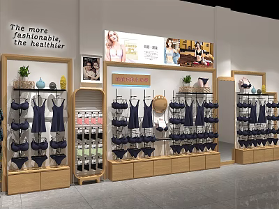 Stylish Lingerie Display In Store With Racks And Model Posters 3d model
