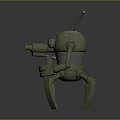 Green Mechanical Robot Character With Red Eye Antenna And Insect Like Legs Structure 3d model