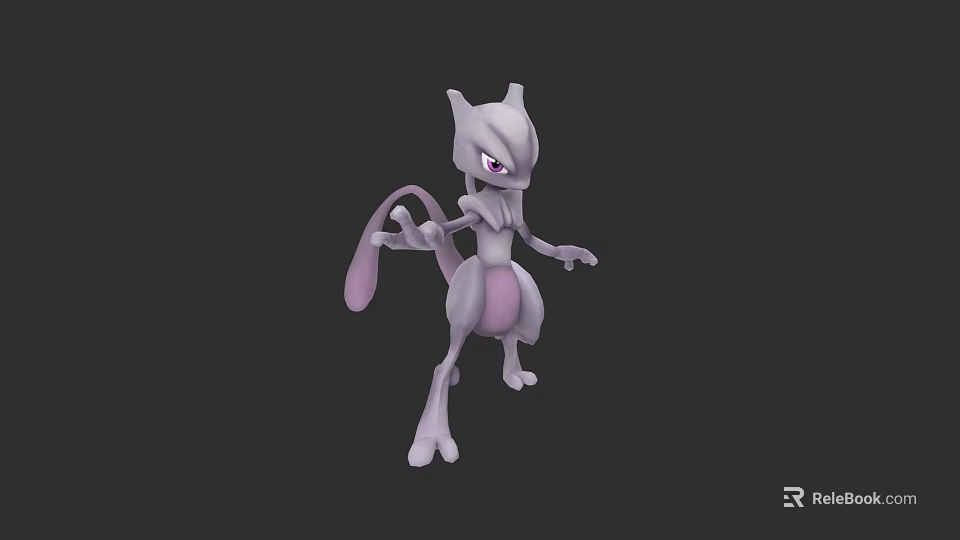 Game And Movie Character Mewtwo With Purple Humanoid Form And Psychic Tail 3d model 