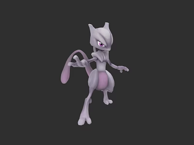 Game And Movie Character Mewtwo With Purple Humanoid Form And Psychic Tail 3d model
