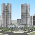 Modern High Rise Office Buildings With Central Square And Riverfront Area 3d model