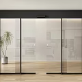 Sliding Glass Doors With Black Frame Transparent Glass In Modern Kitchen Potted Plant Wooden Floor