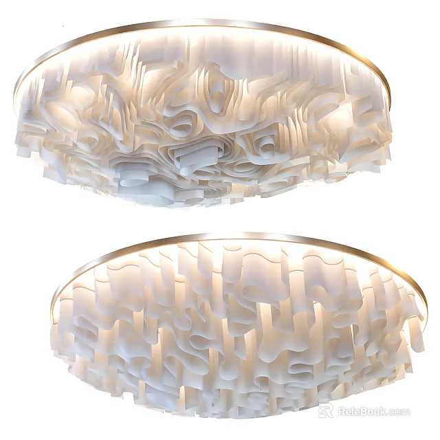 Modern White Ceiling Light With Elegant Pleated Texture And Gold Frame 3d model 