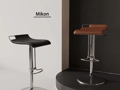 Modern Adjustable Bar Stools With Black And Brown Leather Seats And Metal Bases 3d model
