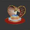 3D Red Heart Shaped Decorative Ornament With Golden Border And White Platform On Red Base