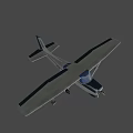 Small Gray And Blue Propeller Airplane With Double Wings Fixed Landing Gear And Cockpit Windows