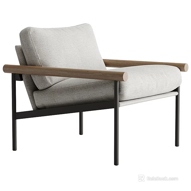 Modern Light Gray Fabric Sofa and Coffee Table Set With Wooden Armrests and Metal Legs 3d model 