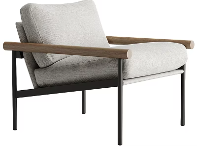 Modern Light Gray Fabric Sofa and Coffee Table Set With Wooden Armrests and Metal Legs 3d model