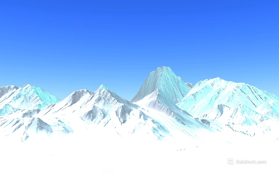 Garden Landscape With Snow Capped Mountains And Clear Blue Sky 3d model 