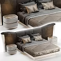 Luxury Modern Double Bed With Upholstered Headboard Plush Pillows And Round Nightstands