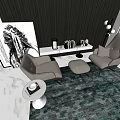 Modern Leisure Sofa Set With Armchairs Side Table Rug And Dark Textured Wall 3d model