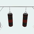 Two Red And Black Boxing Punching Bags Hanging On Sturdy Metal Frame For Training
