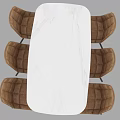 Modern Dining Table Set With White Oval Top And Six Brown Upholstered Chairs
