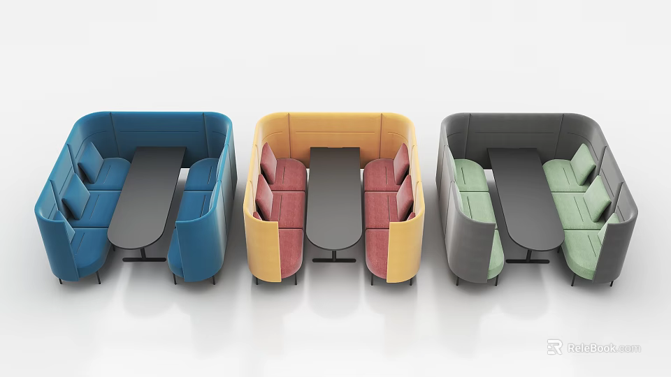 Multi Colored Modern Casual Sofa Set With Coffee Table And Soft Upholstered Seats 3d model