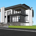 Modern Detached Villa Exterior Design With Large Glass Windows Driveway And Trees Surrounding