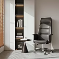 Black High Back Leather Office Chair With Armrests Swivel Base In Bright Modern Study Room