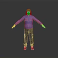 Man in Blue Jacket Black Cap and Black Pants with Arms Outstretched Against Gray Background
